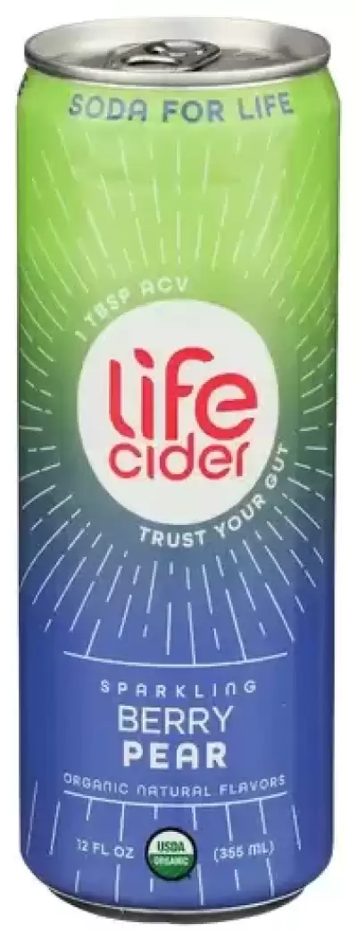 Life Cider, Sparkling Apple Cider Vinegar Beverage Berry Pear, 12 Oz (Case Of 12)
