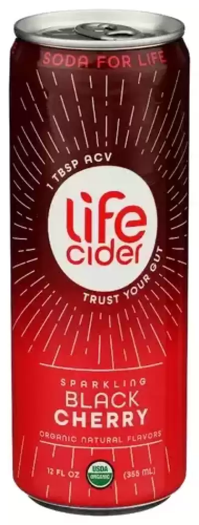 Life Cider, Sparkling Apple Cider Vinegar Beverage Black Cherry, 12 Oz (Case Of 12)