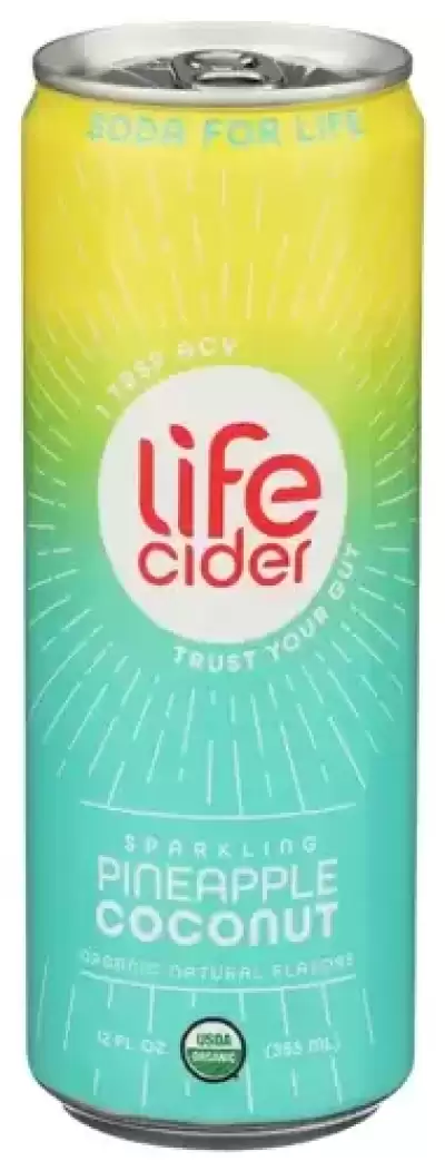 Life Cider, Sparkling Apple Cider Vinegar Beverage Pineapple Coconut, 12 Oz (Case Of 12)