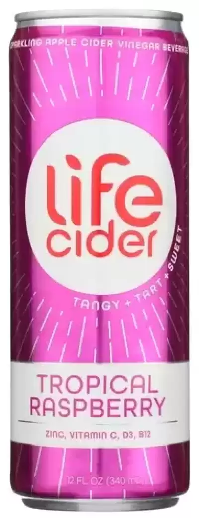 Life Cider, Sparkling Apple Cider Vinegar Beverage Tropical Raspberry, 12 Oz (Case Of 12)