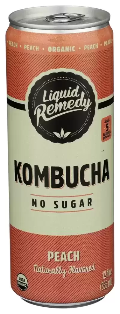 Liquid Remedy Kombucha Sugar Free Organic Drink, Low Calorie, Probiotic Like Tea For Gut Health - Pe