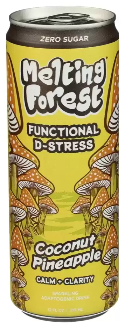 Melting Forest Mushroom D-Stress Sparkling Adaptogenic Drink Coconut Pineapple 12 Fl Oz
