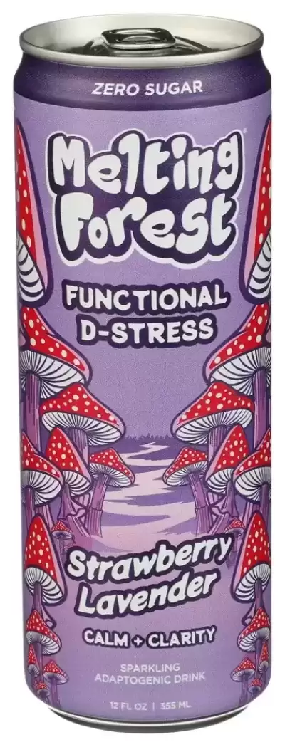 Melting Forest Mushroom D-Stress Sparkling Adaptogenic Drink Strawberry Lavender 12 Fl Oz