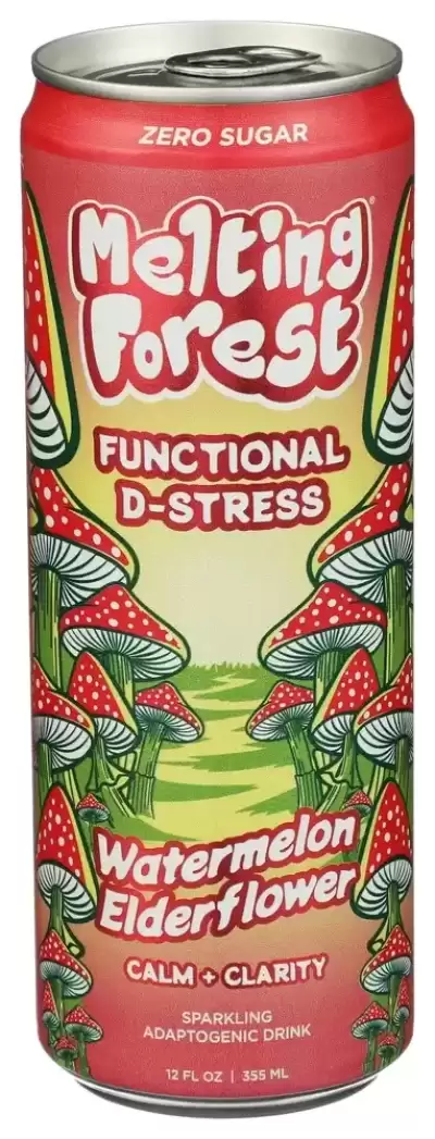 Melting Forest Mushroom D-Stress Sparkling Adaptogenic Drink Watermelon Elderflower 12 Fl Oz