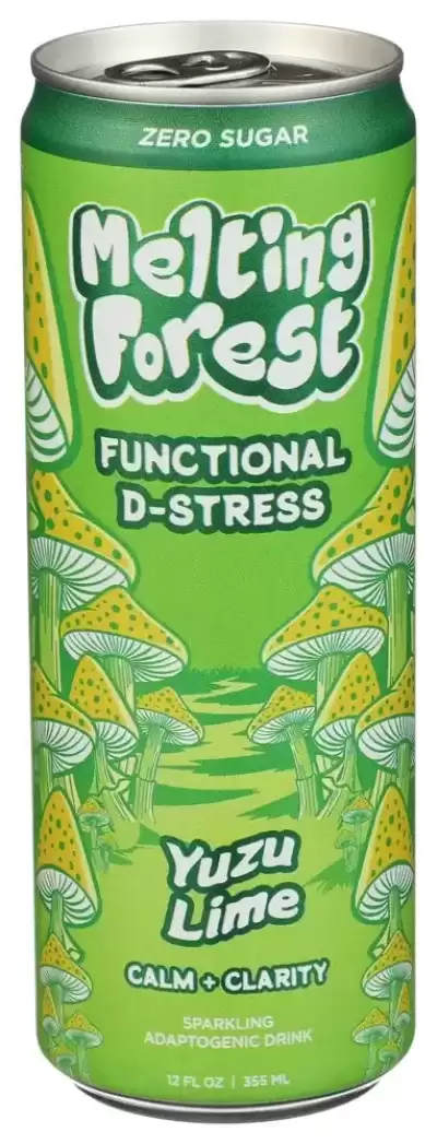 Melting Forest Mushroom D-Stress Sparkling Adaptogenic Drink Yuzu Lime 12 Fl Oz