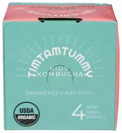 Tim Tam Tummy Organic Kombucha For Kids, Apple Happy Dance 4 Cans (7.5 Fl Oz Each)