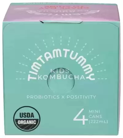 Tim Tam Tummy Organic Kombucha For Kids, Grape Day To Shine 4 Cans (7.5 Fl Oz Each)