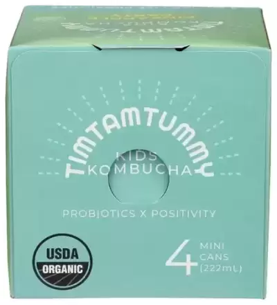 Tim Tam Tummy Organic Kombucha For Kids, Pineapple Party 4 Cans (7.5 Fl Oz Each)