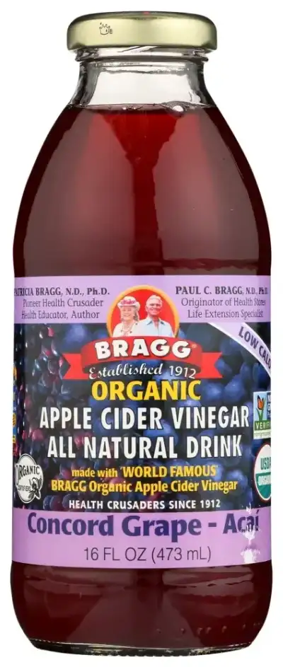 Bragg, Organic Apple Cider Vinegar Refreshers, Prebiotic, Concord Grape & Hibiscus, 16 Fl Oz (473 Ml