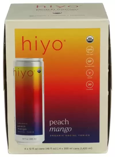 Hiyo, Organic Peach Mango Functional Seltzer, 12 Oz X 4 Count (Case Of 6)