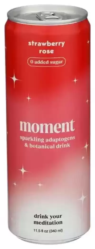 Moment Sparkling Adaptogens & Botanical Drink Strawberry Rose 11.5 Fl Oz