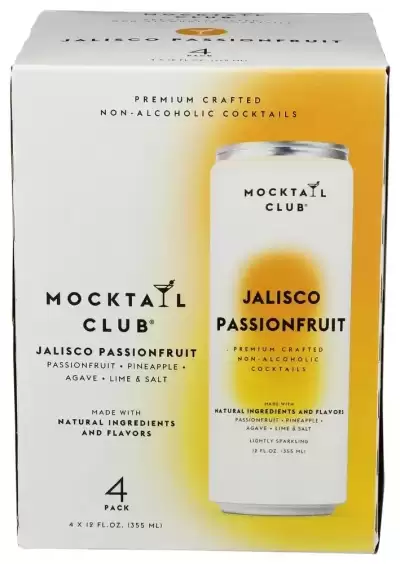 Mocktail Club Jalisco Passionfruit Sparkling Non-Alcoholic Cocktail 12Oz (4Pk), 80 Cals, Gluten-Free