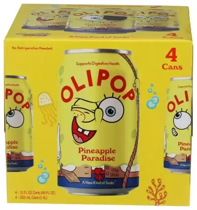 Olipop Prebiotic Soda, Pineapple Paradise 4 Cans (12 Fl Oz Each)