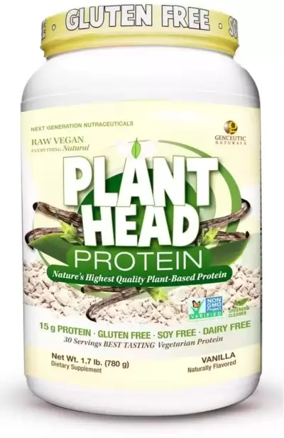 Genceutic Naturals Clean Vegan Plant Head Protein - Vanilla | 15 G Protein 1.7 Lbs Powder