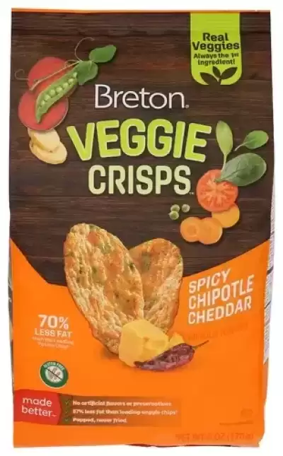 Breton Veggie Crisps Chipotle Cheddar - Popped Crisps, Made With Real Vegetables, Light And Crispy G