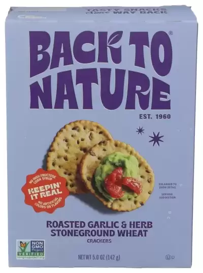 Back To Nature Stoneground Wheat Crackers Roasted Garlic & Herb 5 Oz