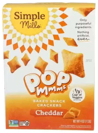 Simple Mills, Pop Mmms Veggie Flour Baked Snack Crackers Cheddar, 4 Oz (Case Of 6)