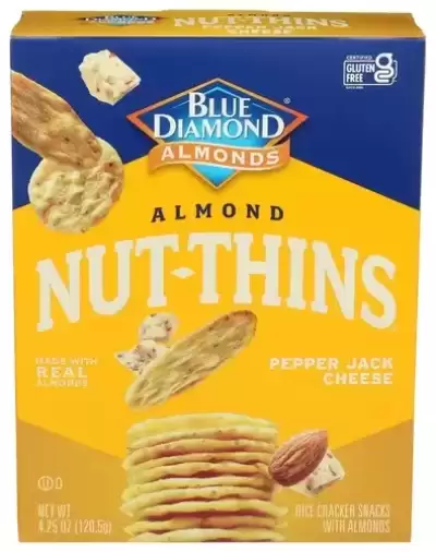 Blue Diamond, Growers Nut Thins Pepper Jack Cheese Nut And Rice Cracker, Case Of 12 X 4.25 Oz