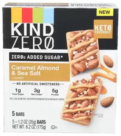 Kind, Zerog Added Sugar Bars, Keto Friendly Snacks, Caramel Almond And Sea Salt Flavored, 5 Ct 6.2Oz