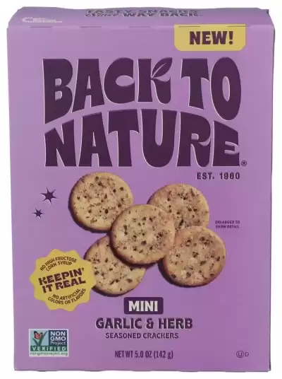 New Back To Nature Garlic & Herb Mini Seasoned Crackers, Non-Gmo, Vegan Friendly Plant-Based Snack C
