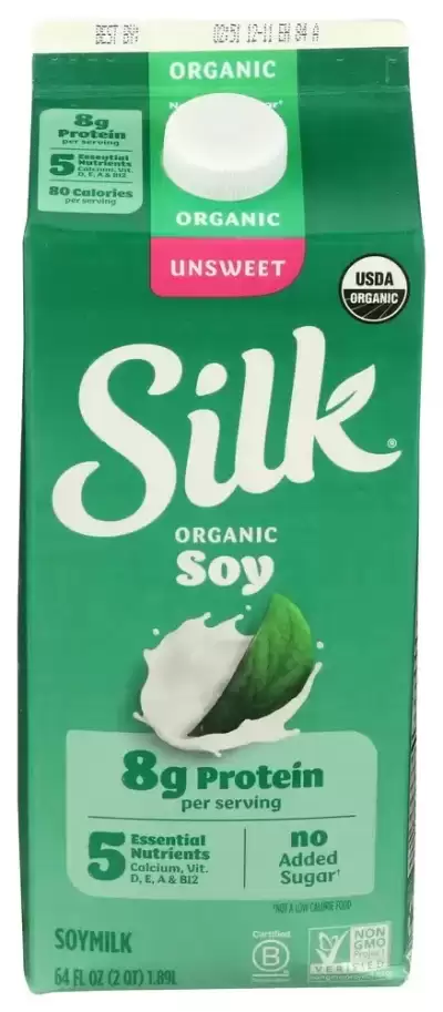 Silk Soy Milk Unsweet Organic Dairy Free Gluten Free 64 Fl Oz Half Gallon
