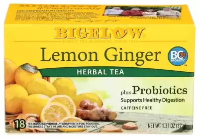 Bigelow Lemon Ginger Plus Probiotics Herbal Tea Bags - 18Ct