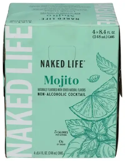 Naked Life Non-Alcoholic Drinks, Mojito, Zero Sugar, Low Calorie, Alcohol-Free Cocktails 4 Pack, 8.4