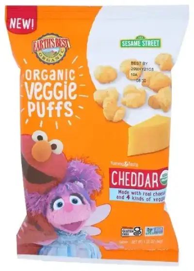 Earths Best Earth'S Best Organic Veggie Cheddar Puffs Baby & Toddler Snacks Sesame Street - 1.55Oz: 