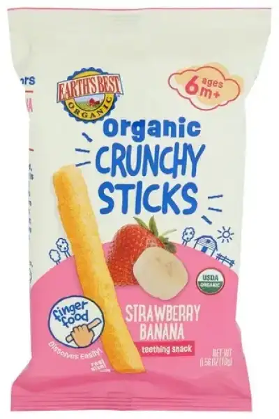 Earths Best Earth S Best Organic Teething Crunchy Sticks Strawberry Banana Puffed Baby Snack 0.56 Oz