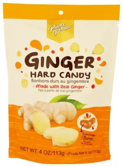 Prince Of Peace Ginger Hard Candy With Center-Filled Ginger Burst Made With Real Ginger 4Oz.Bag - Bo