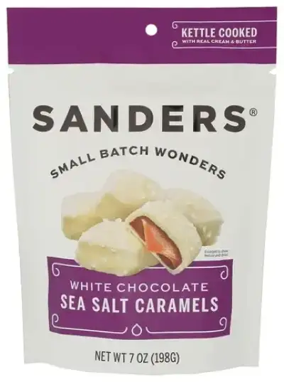 Sanders Sea Salt White Chocolate Caramels 7 Oz. Pouch By