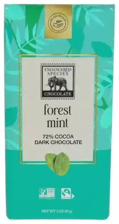 Endangered Species Chocolate 72% Cocoa Dark - Forest Mint 3 Oz Bars