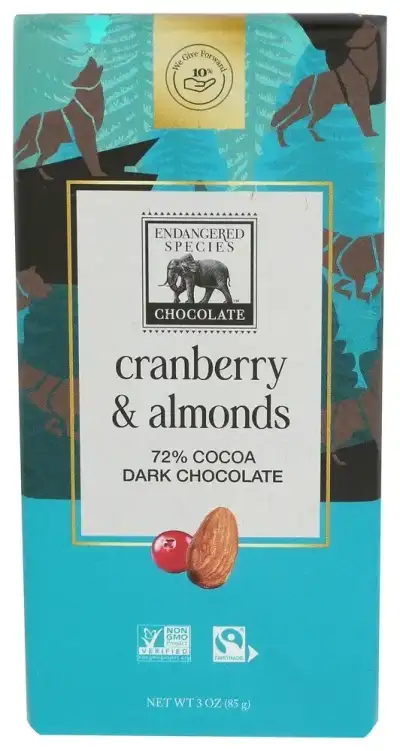 Endangered Species , Chocolate Bar Cranberries And Almonds, 3 Oz (Case Of 12)