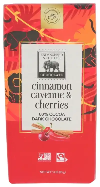 Endangered Species , Cinnamon Cayenne Cherry Dark Chocolate, 3 Oz (Case Of 12)