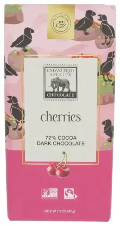 Endangered Species , Vibrant Cherries Dark Chocolate Bar, 3 Oz (Case Of 12)