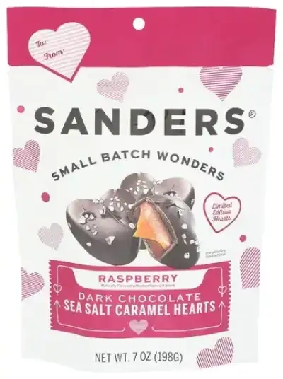 Sanders Raspberry Flavored Dark Chocolate Sea Salt Caramel Hearts