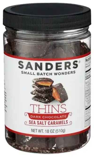 Sanders , Milk Chocolate Sea Salt Caramel Thins Tub, 18 Oz (Case Of 6)