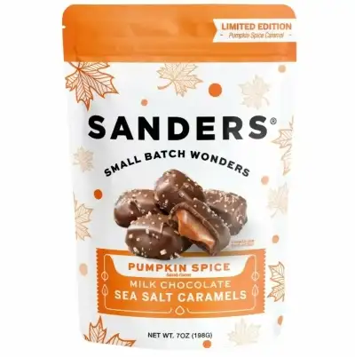 Sanders Milk Chocolate Pumpkin Spice Sea Salt Caramels 7 Oz Bag (Egg-Free)