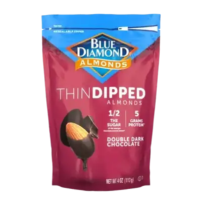 Blue Diamond Almonds Double Dark Chocolate Thin Dipped Almond Snack Nuts Perfect For Snacking 4 Oz