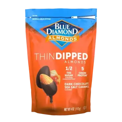 Blue Diamond Almonds Dark Chocolate Sea Salt Caramel Thin Dipped Covered Natural Almonds For Guilt-F