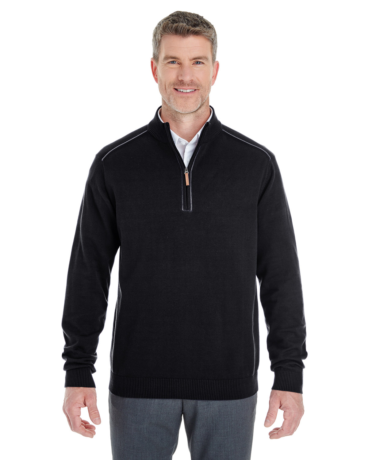 Devon & Jones Men's Manchester Fully-Fashioned Quarter-zip Sweater DG478