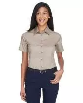 Harriton M500SW Ladies' Easy Blend™ Short-Sleeve Twill Shirt with Stain-Release