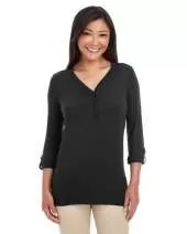 Devon & Jones DP186W Ladies' Perfect Fit™ Y-Placket Convertible Sleeve Knit Top