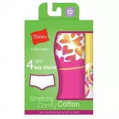 Hanes Ultimate TAGLESS Cotton Stretch Girls Boy Shorts 4-Pack