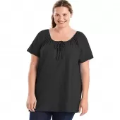 Just My Size Short-Sleeve Slub-Textured Cotton Womens Tunic with Crochet Trim & Tie