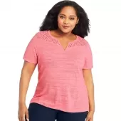 Just My Size Short Sleeve Lace Peasant Top