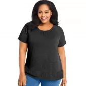 Just My Size Lace Panel Short Sleeve Top