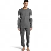 Hanes Men's 1901 Heritage Striped Sleeve Crewneck and Jogger Pant Lounge Set