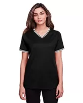 Devon & Jones DG20CW Ladies' Crownlux Performance Plaited Tipped V-Neck Polo