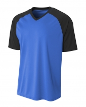 A4 N3373 Adult Polyester V-Neck Strike Jersey with Contrast Sleeve
